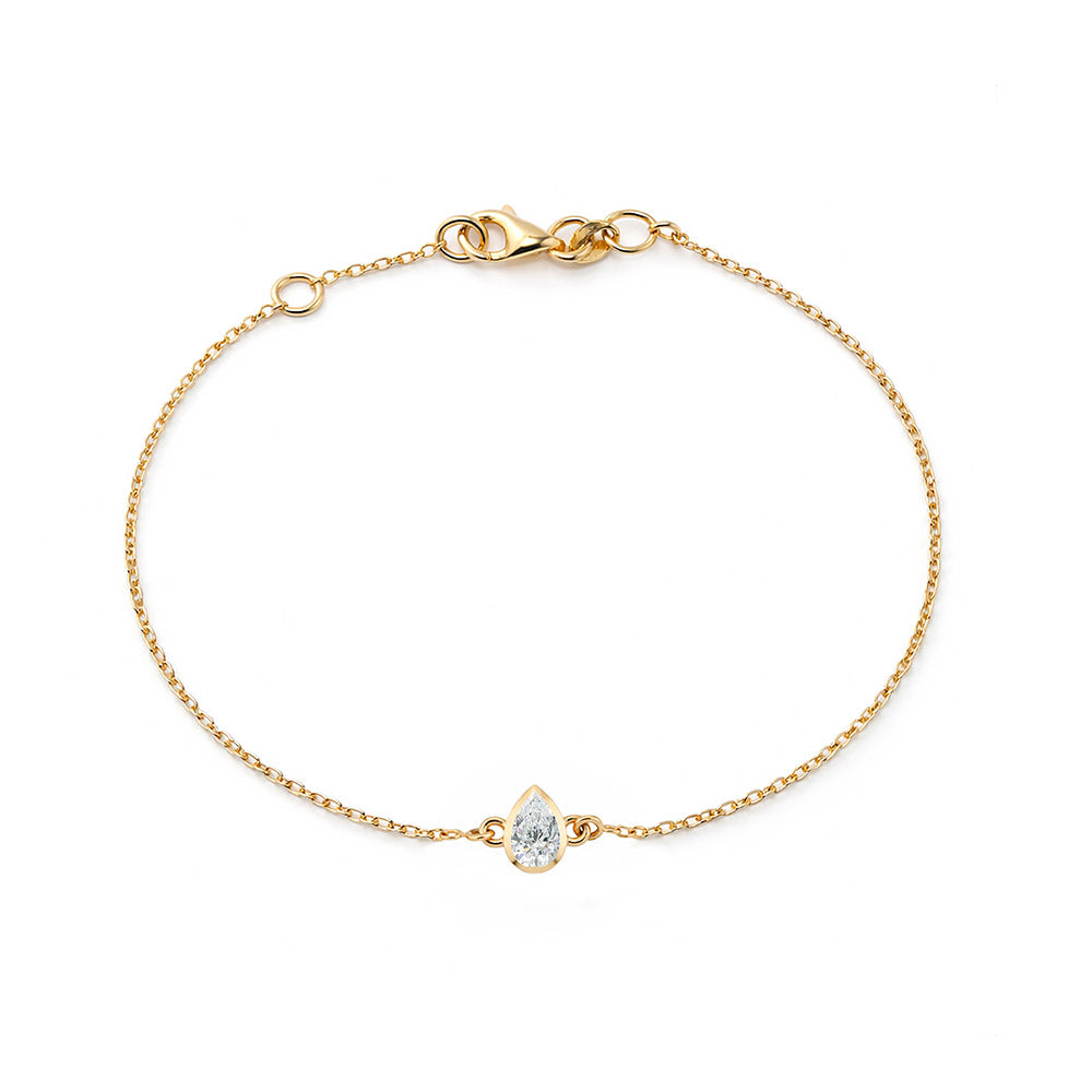 14K Gold White Sapphire Bracelet, Pear Cut Bracelet