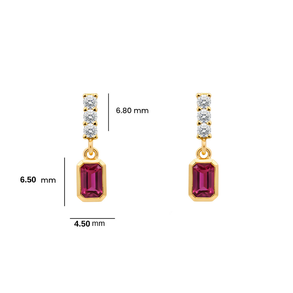14K Gold Ruby Rectangular Earrings