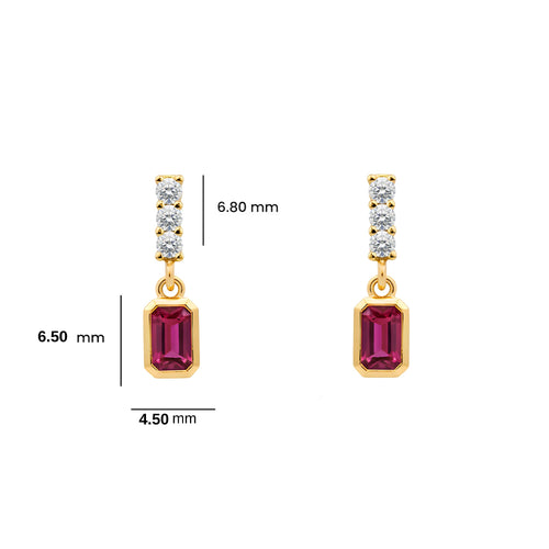 14K Gold Ruby Rectangular Earrings