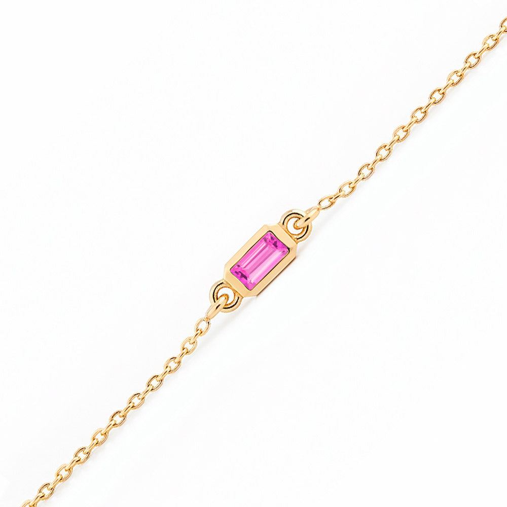 Baguette Pink Sapphire Bracelet, Minimalist Feminine Bracelet