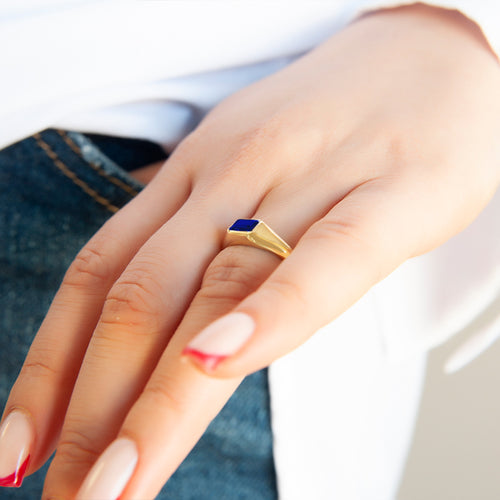 14K Gold Natural Sapphire Signet Ring