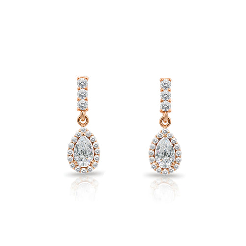 14K Gold White Sapphire Pear Cut Earrings