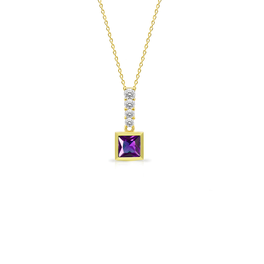 14K Gold Amethyst Princess Cut Necklace