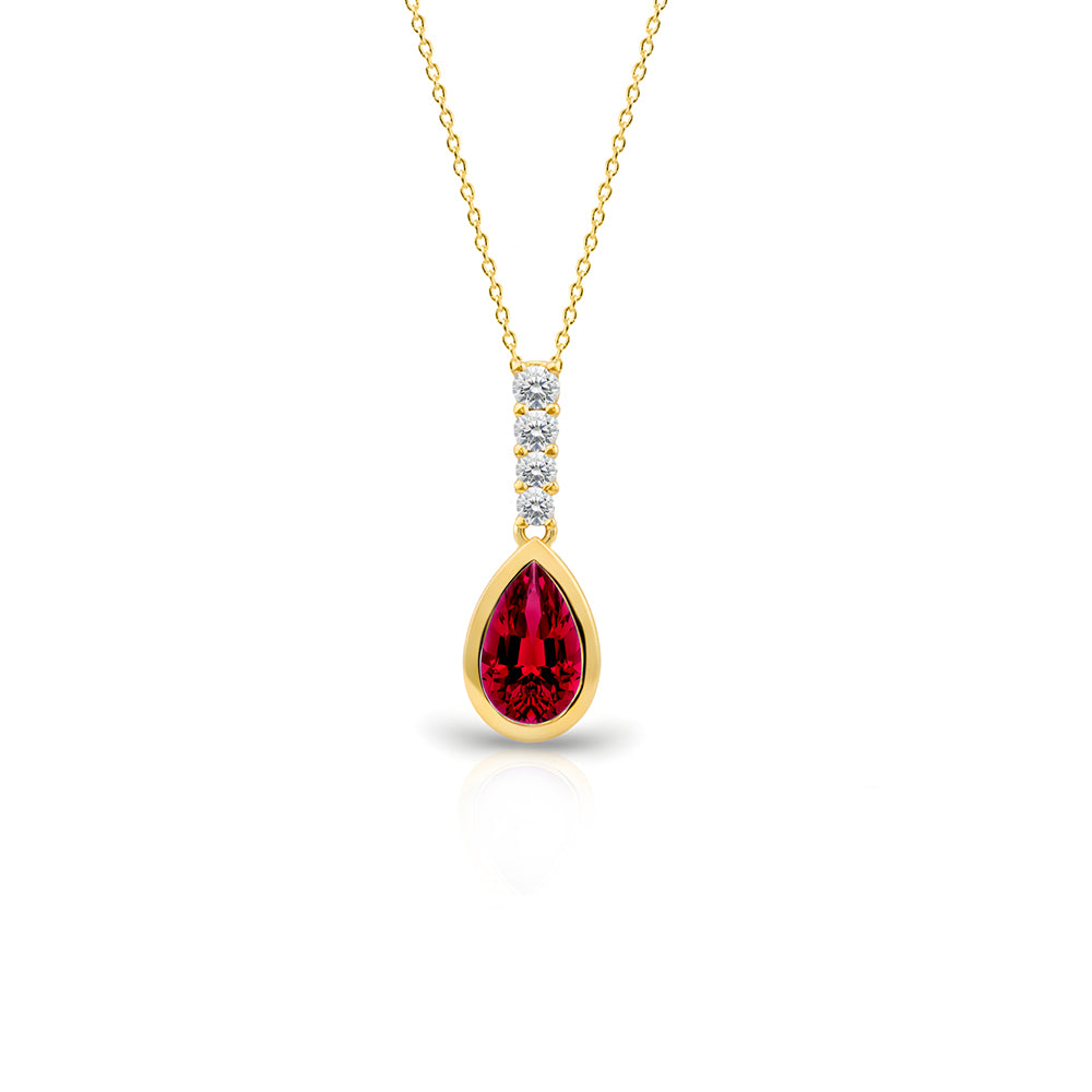 14K Gold Ruby Teardrop Necklace