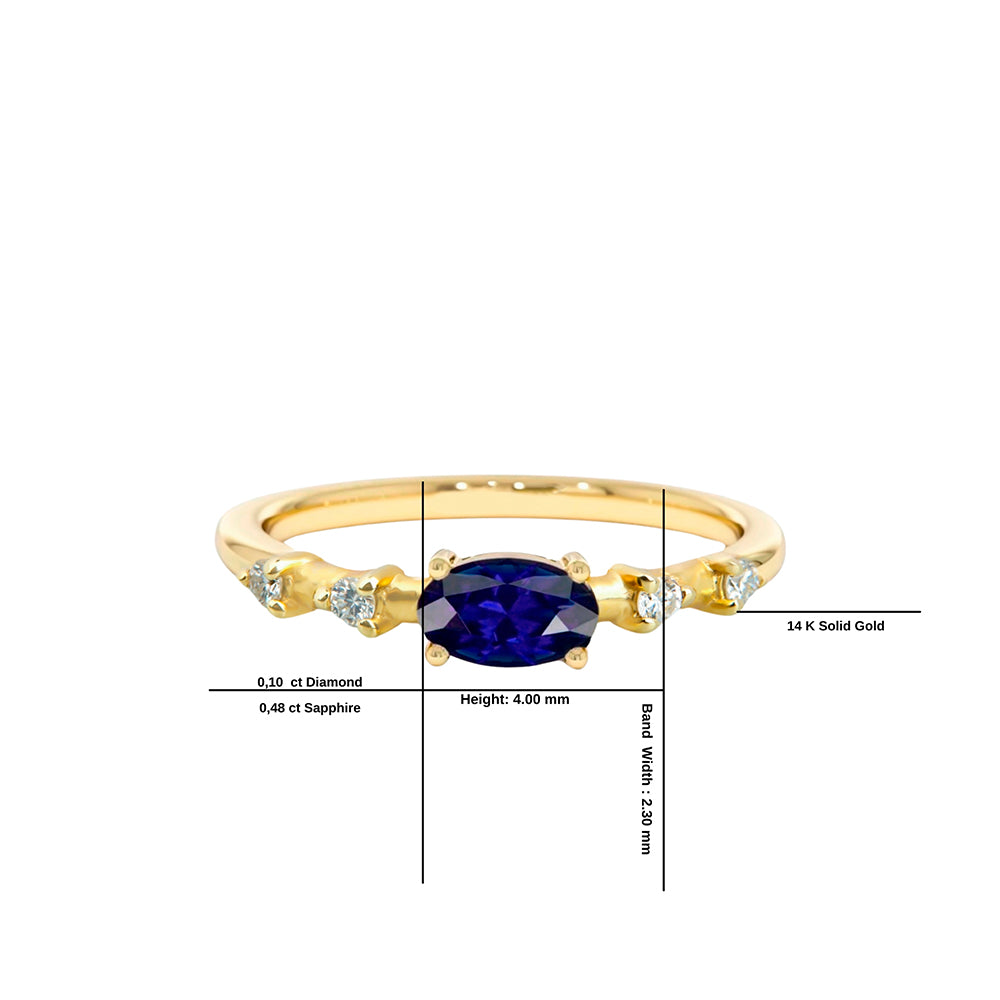 14K Solid Gold Oval Cut Diamond Sapphire Ring