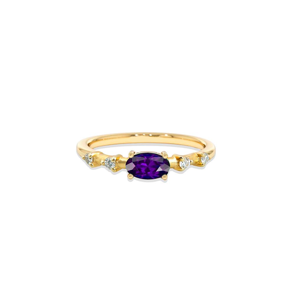 14K Gold Amethyst Diamond Ring / East West Amethyst Ring
