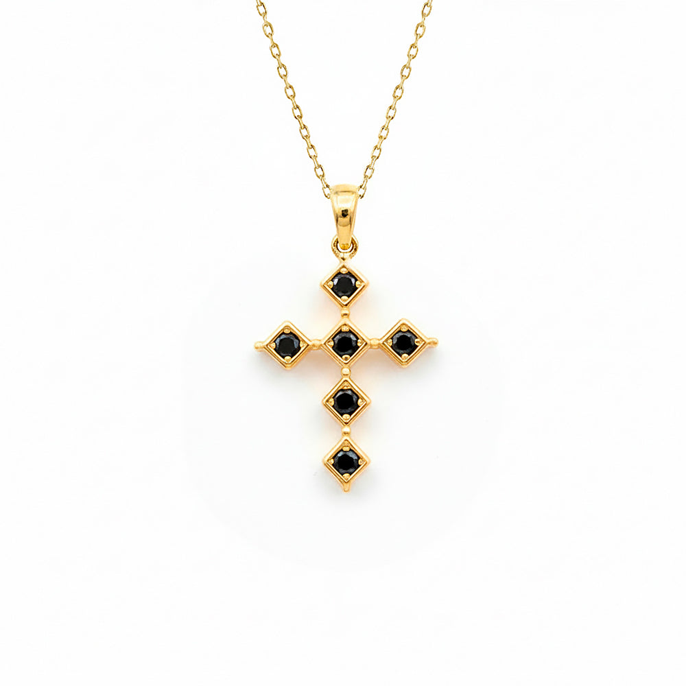 14K Gold Black Diamond Cross Necklace / Christian Jewelry Gift