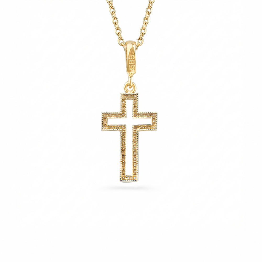14K Gold Diamond Cross Necklace / Christian Cross Pendant
