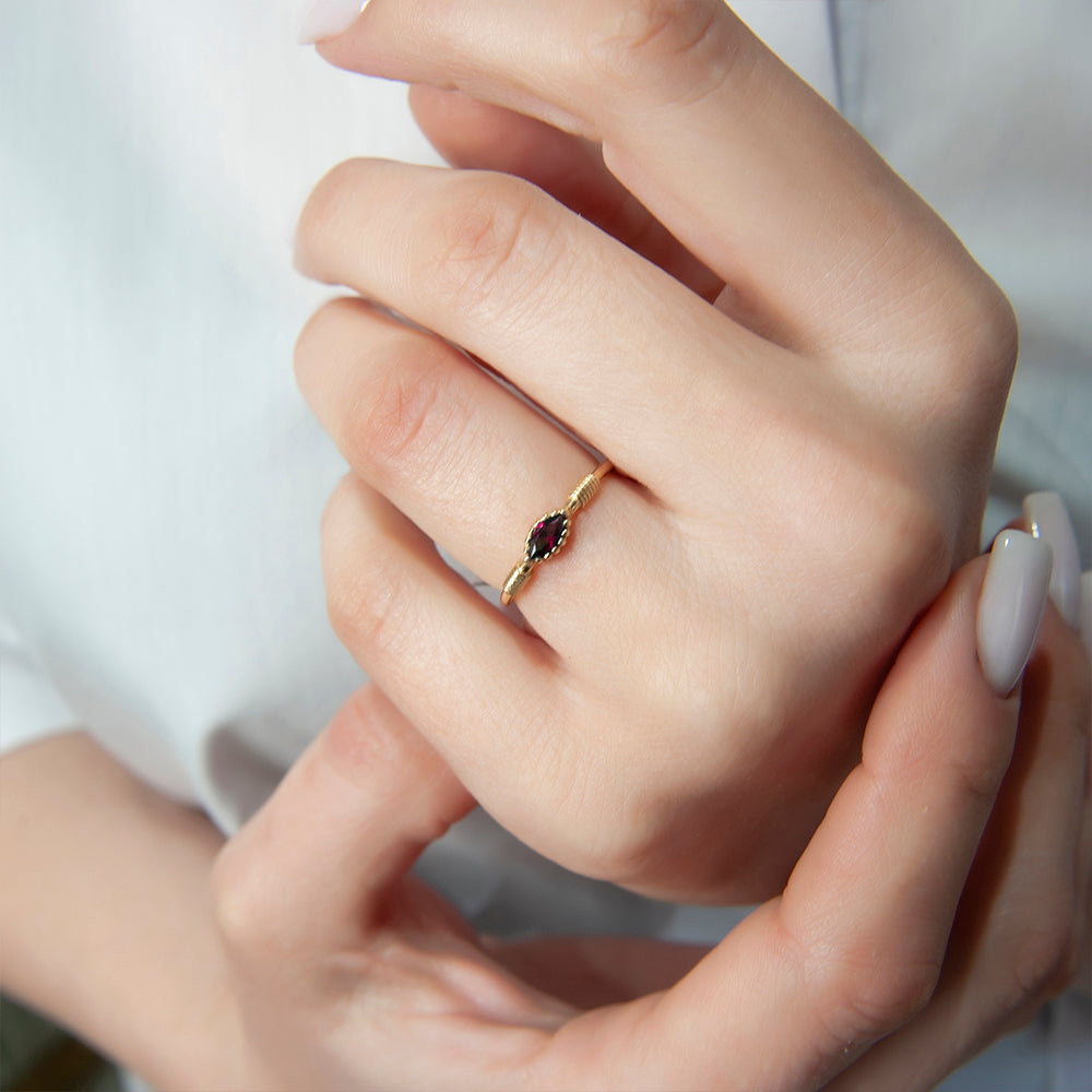 14K Gold Marquise Ruby Ring / Birthday Gift