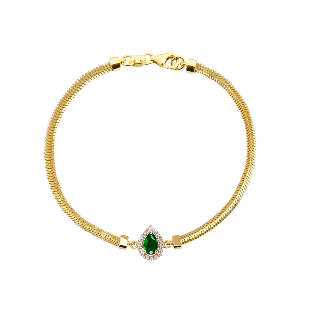 Pear Emerald Diamond Bracelet / May Birthstone Jewelry
