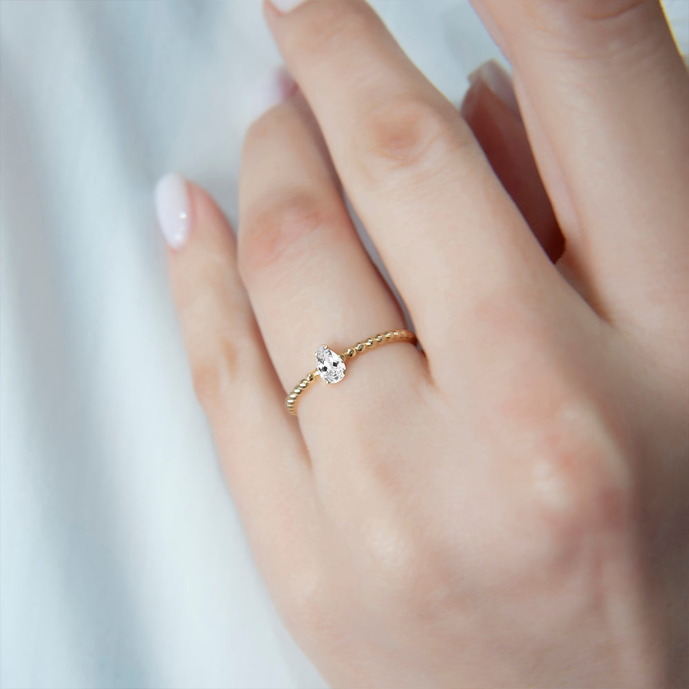 White Sapphire Teardrop Bridal Ring
