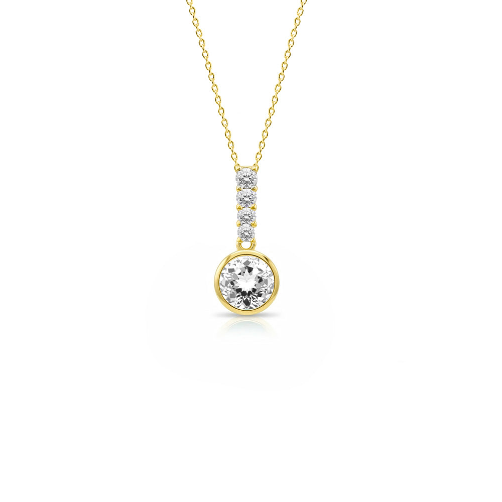 14K Gold Round Natural White Sapphire Necklace