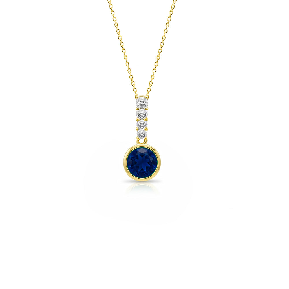 14K Gold Round Sapphire Diamond Necklace