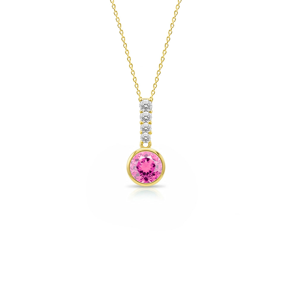 Round Pink Sapphire Diamond Necklace