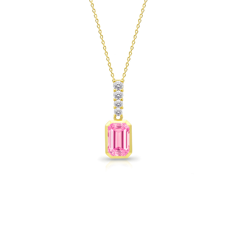 Pink Sapphire Emerald Cut Necklace