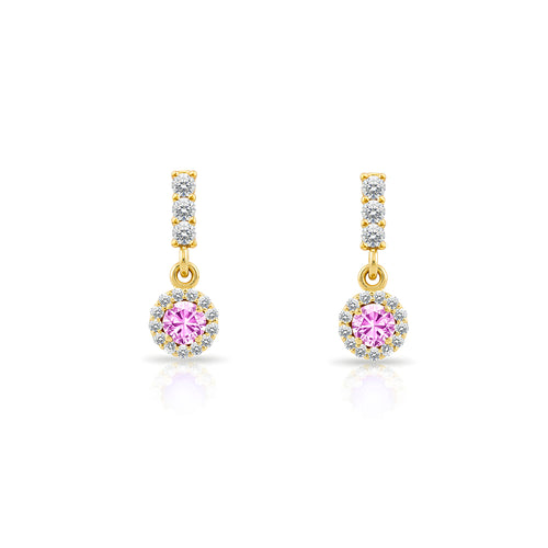 14K Gold Pink Sapphire Halo Earrings