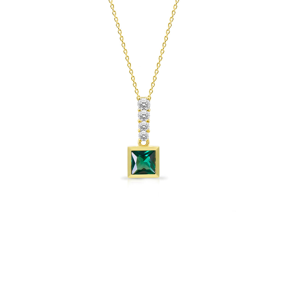 Emerald Princess Cut Necklace, Birthstone Gift for Her
