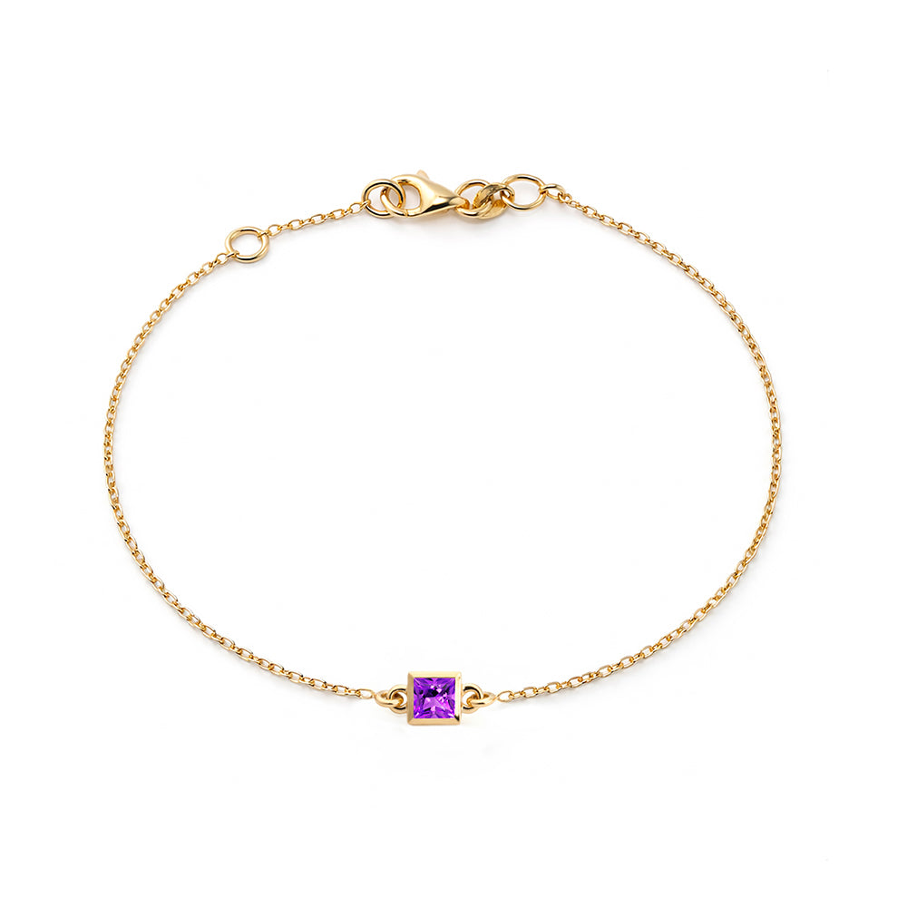 14K Gold Princess Cut Amethyst Bracelet