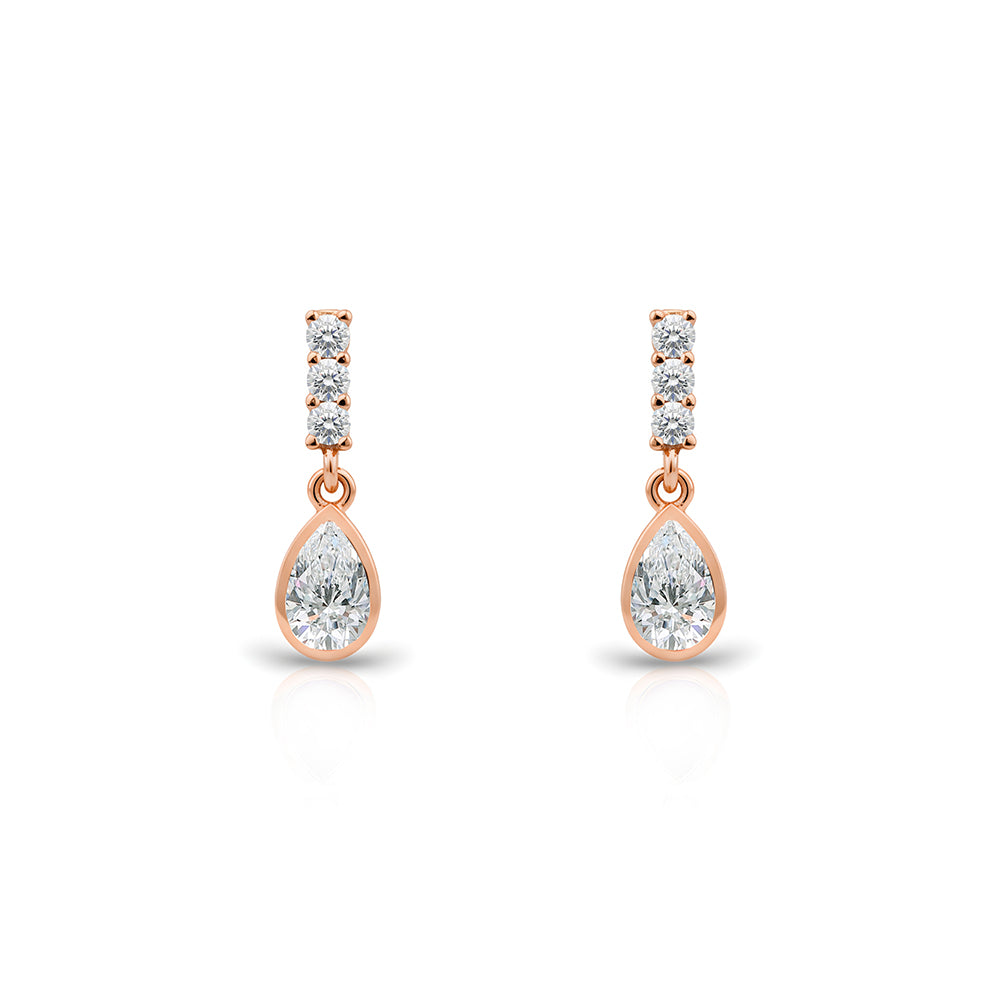 14K Gold White Sapphire Teardrop Earrings