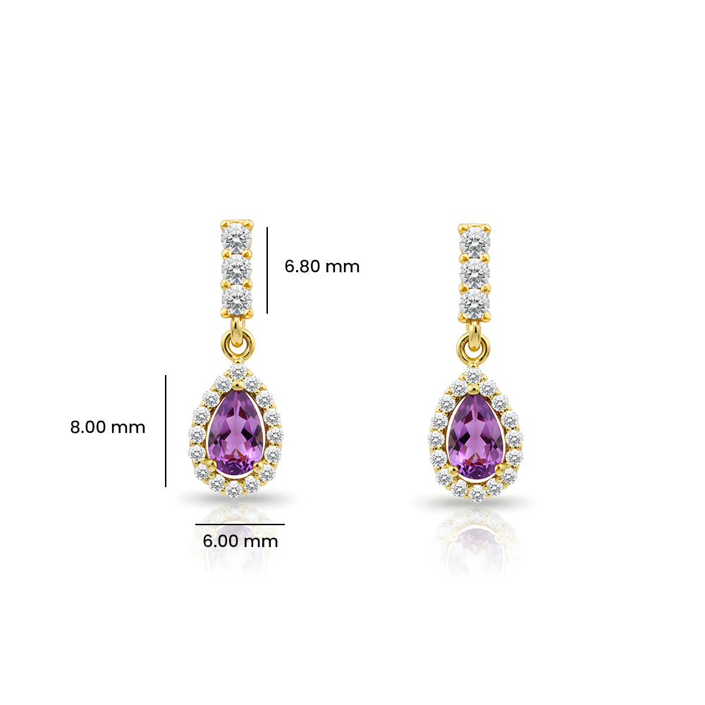 14K Gold Amethyst Pear Cut Earrings