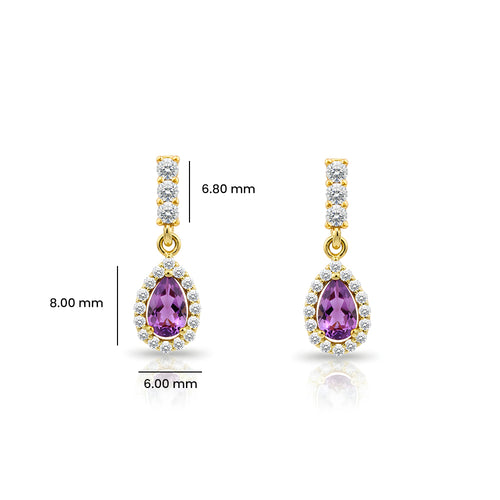 14K Gold Amethyst Pear Cut Earrings