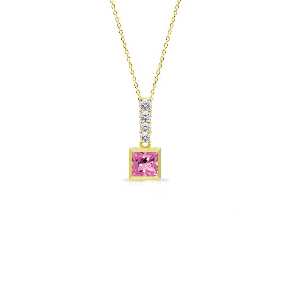 14K Gold Princess Cut Pink Sapphire Pendant