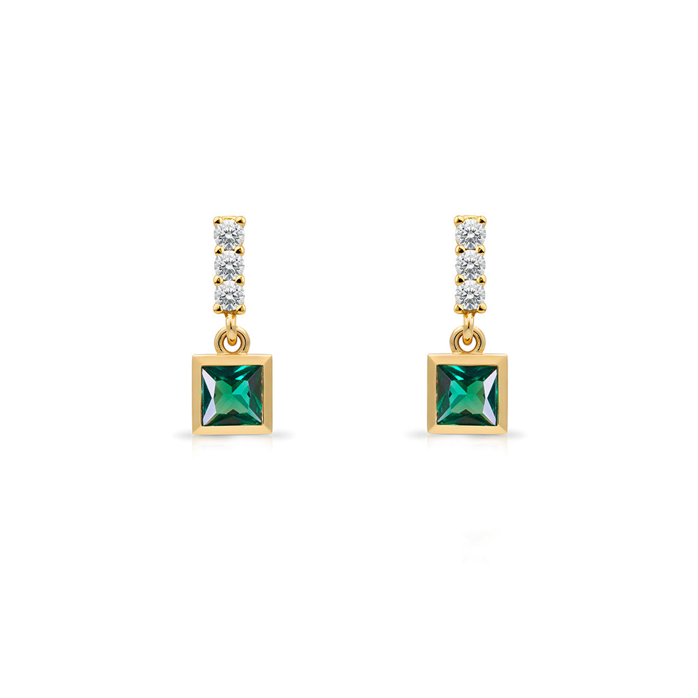 14K Gold Emerald Square Earrings