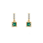 14K Gold Emerald Square Earrings
