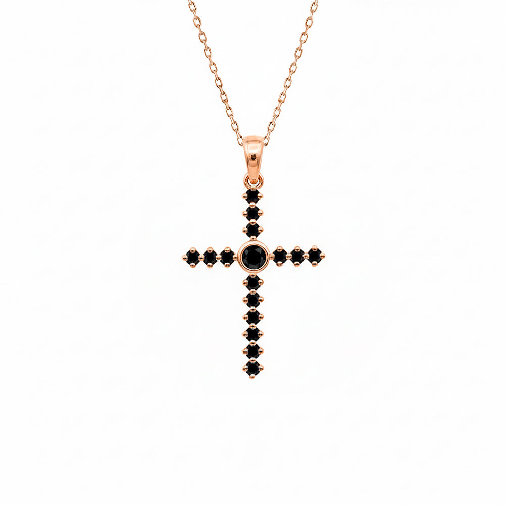 14K Gold Round Black Diamond Christian Necklace