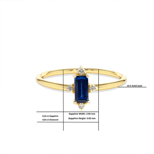 Baguette Cut Diamond Sapphire Engagement Ring