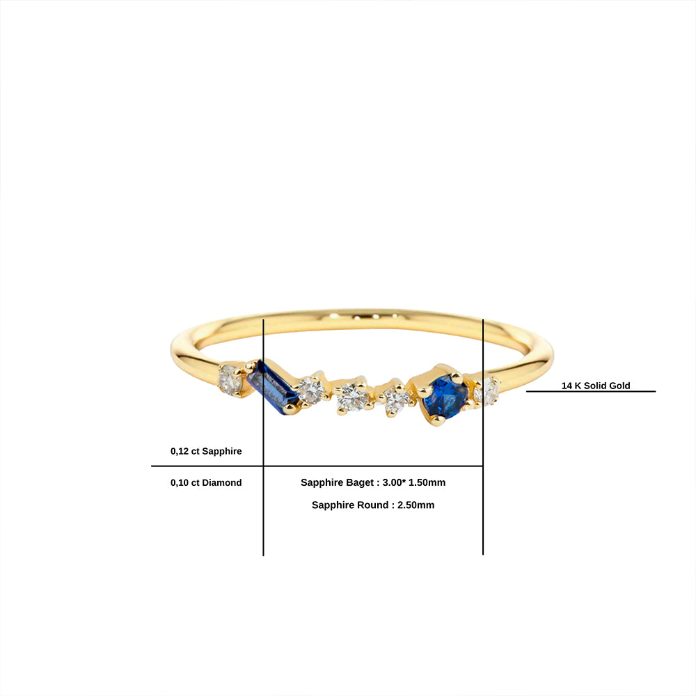 14K Gold Diamond Sapphire Band Ring