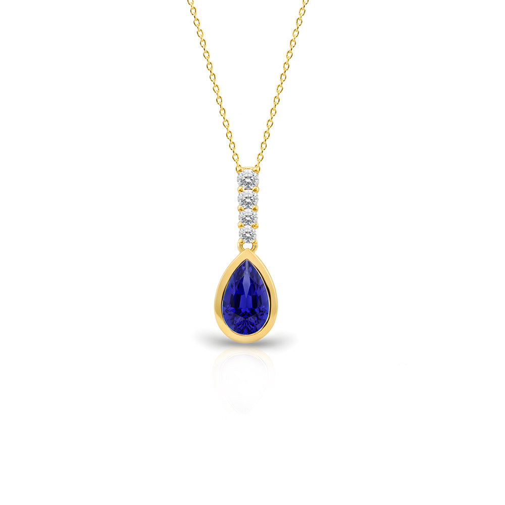 14K Gold Pear Drop Sapphire Necklace for Women