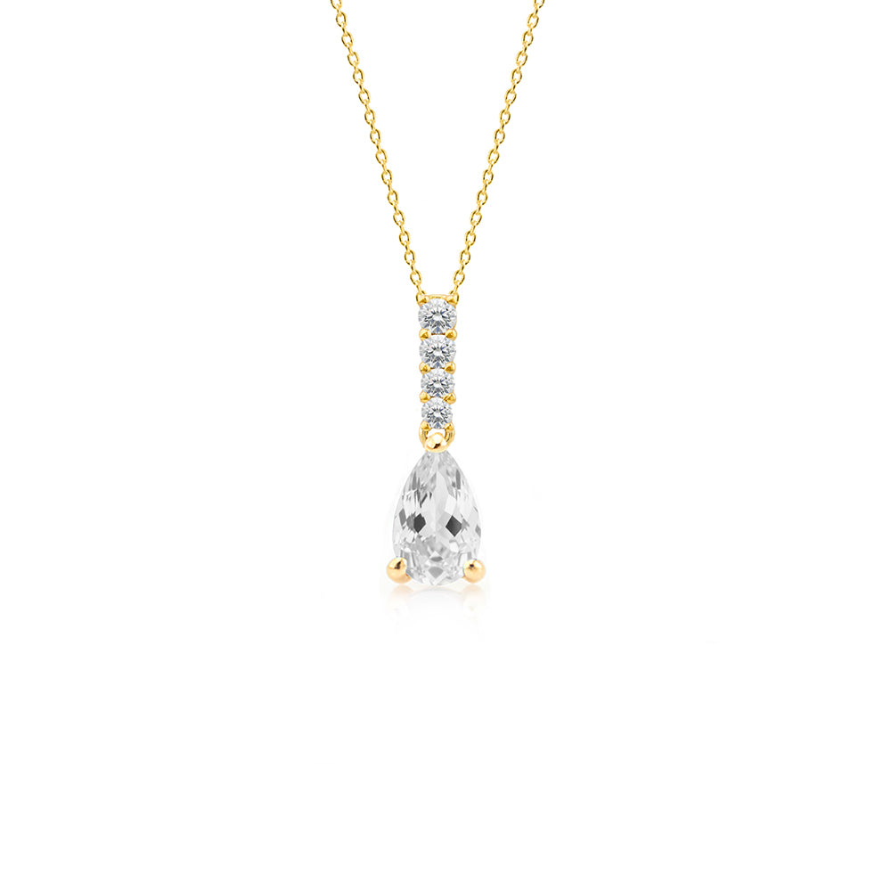 White Sapphire Pear Necklace, Birthday Gift for Her