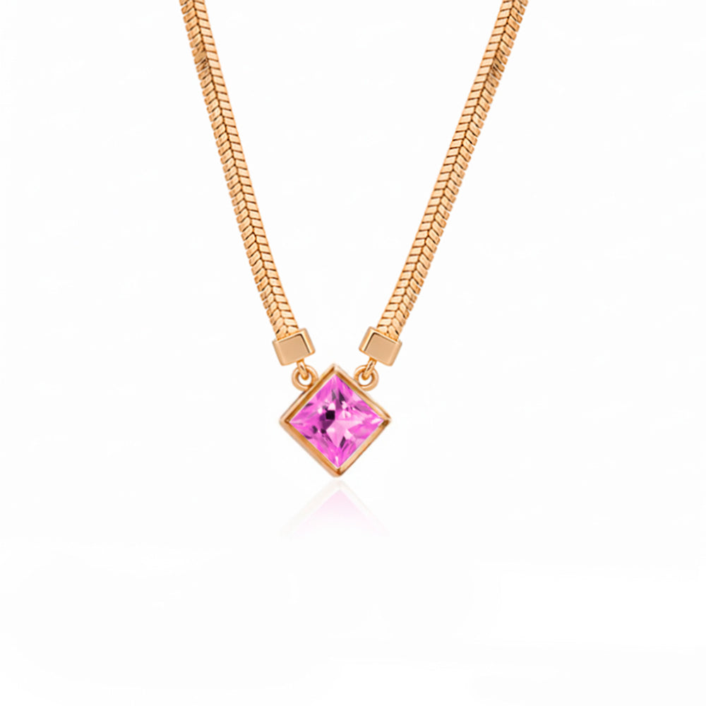 14K Gold Princess Cut Pink Sapphire Pendant, Anniversary Gift