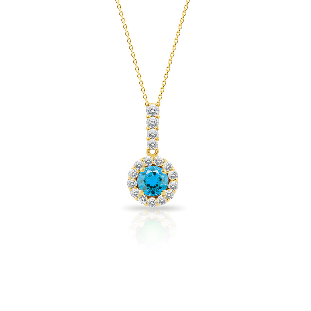 14K Gold Aquamarine Halo Necklace