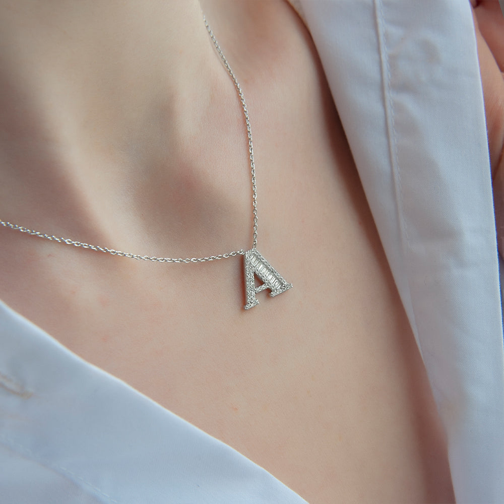 14K Gold Diamond Initial A Necklace