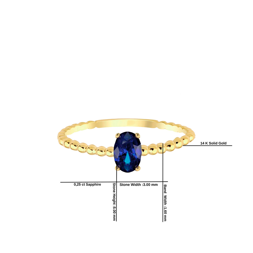 14K Solid Gold Oval Cut Sapphire Ring