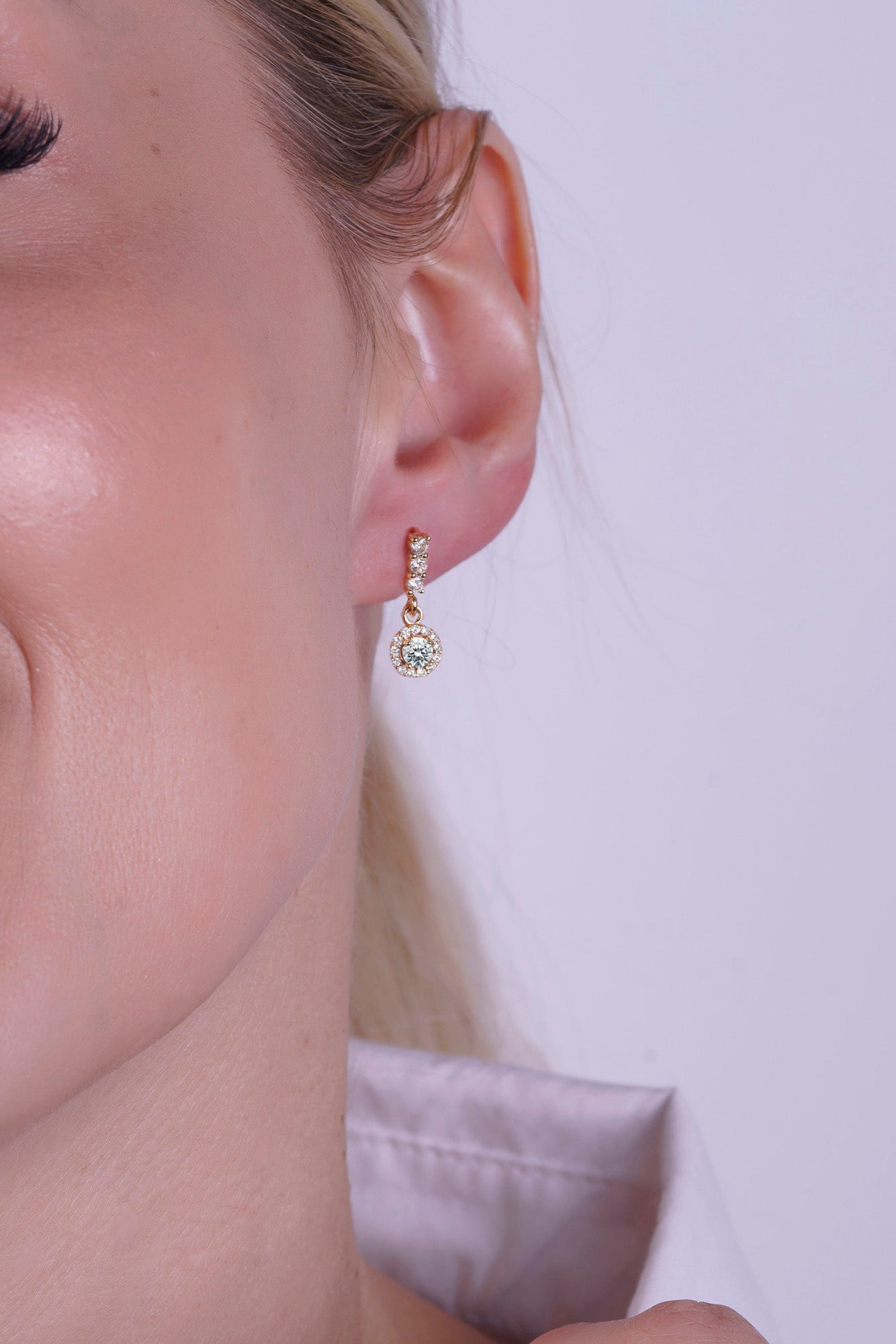 14K Gold Diamond Halo Earrings