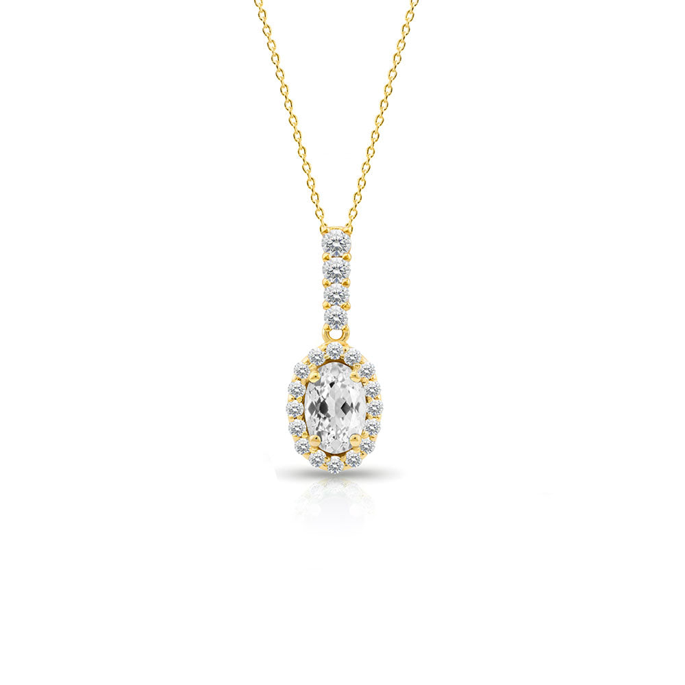 14K Gold White Sapphire Necklace, Dainty Diamond Necklace