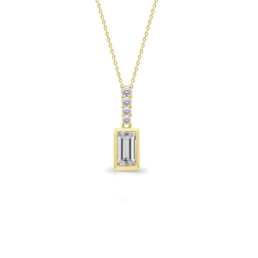 White Sapphire Bar Pendant Necklace, Dainty Diamond Necklace