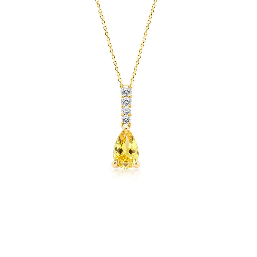 Citrine Solitaire Necklace, Pear Shape Yellow Gemstone Pendant