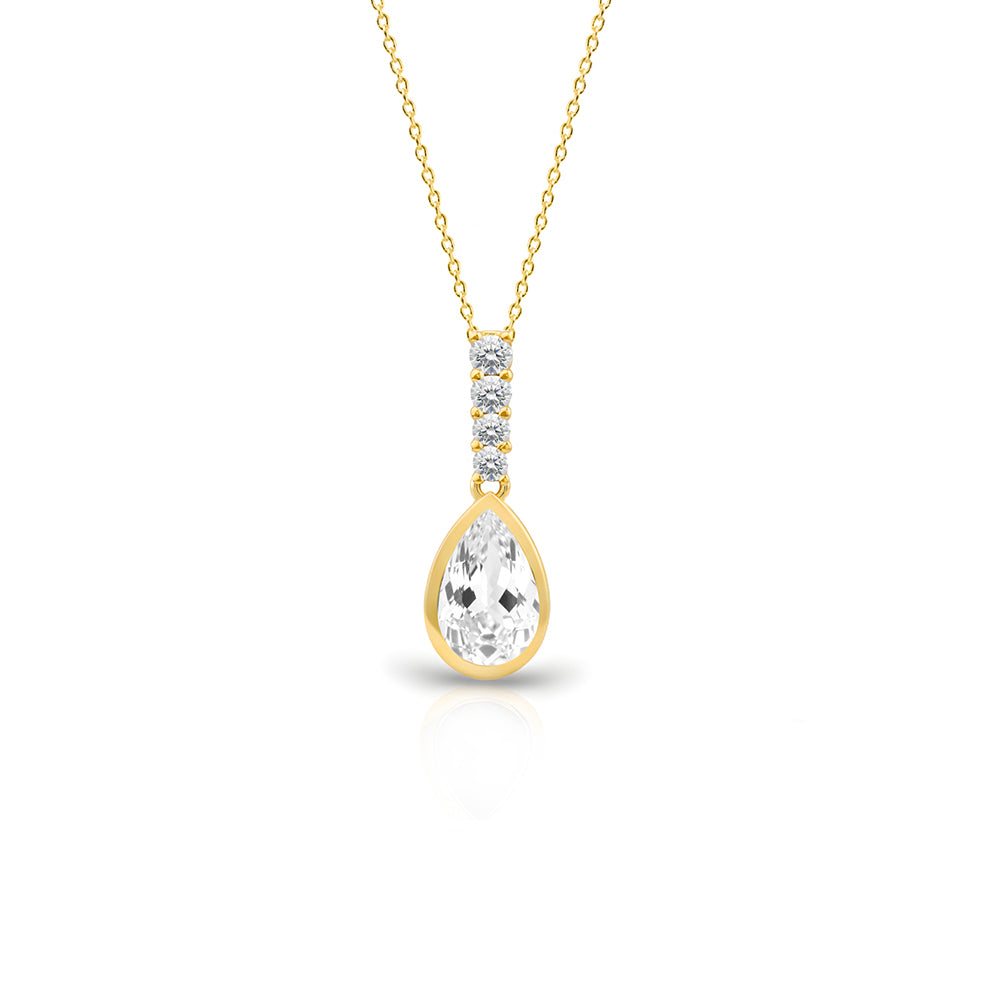 14K Gold White Sapphire Drop Necklace