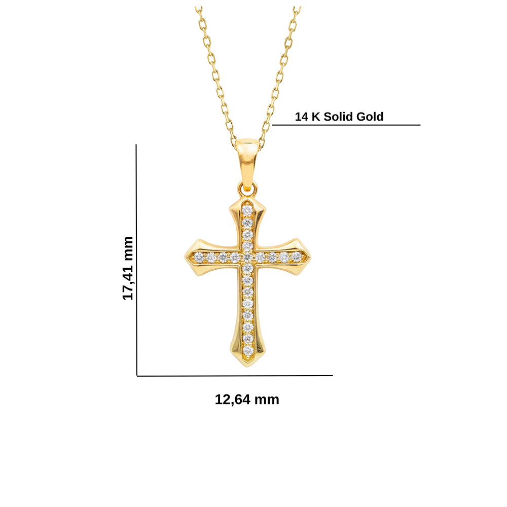 14K Gold Diamond Cross Necklace / Vintage Style Christian Pendant