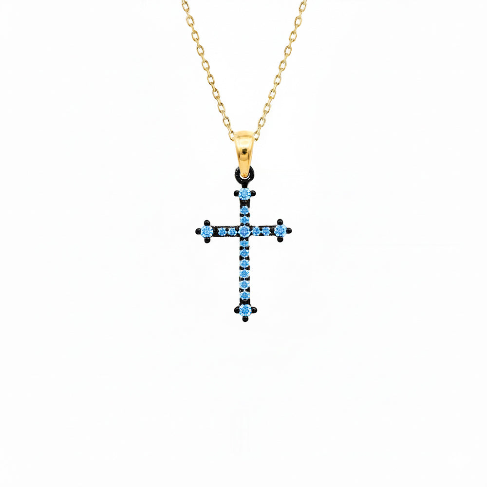 14K Gold Aquamarine Cross Necklace / Christian Necklace