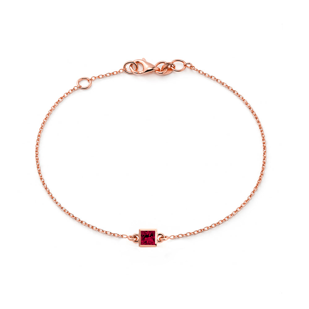14K Gold Princess Cut Ruby Bracelet