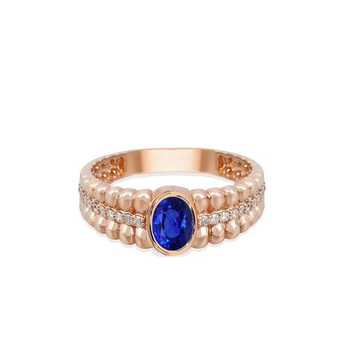 14K Gold Natural Sapphire Beaded Ring