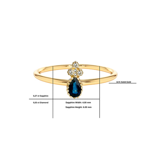 Elegant 14K Gold Ring with Sapphire Teardrop & Diamond Cluster