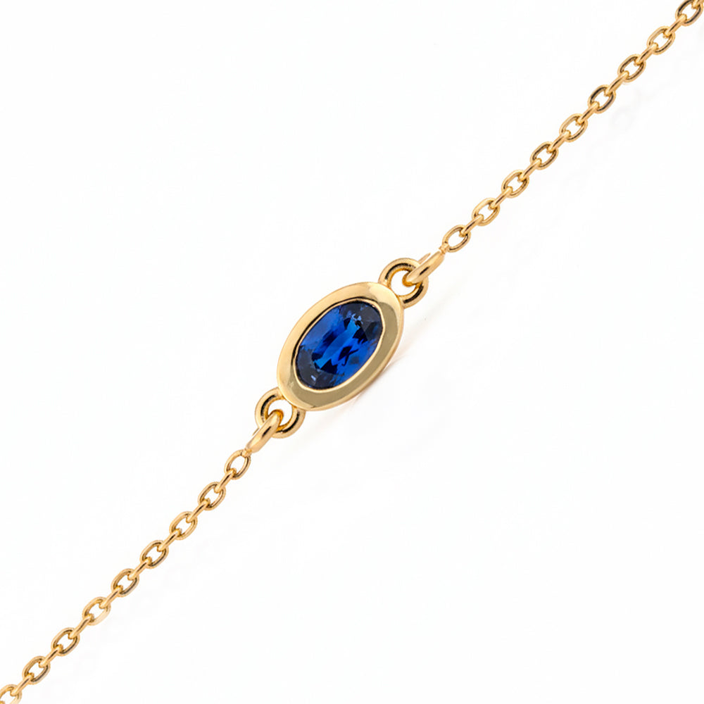 14K Gold Natural Oval Sapphire Bracelet, Handmade Sapphire Bracelet