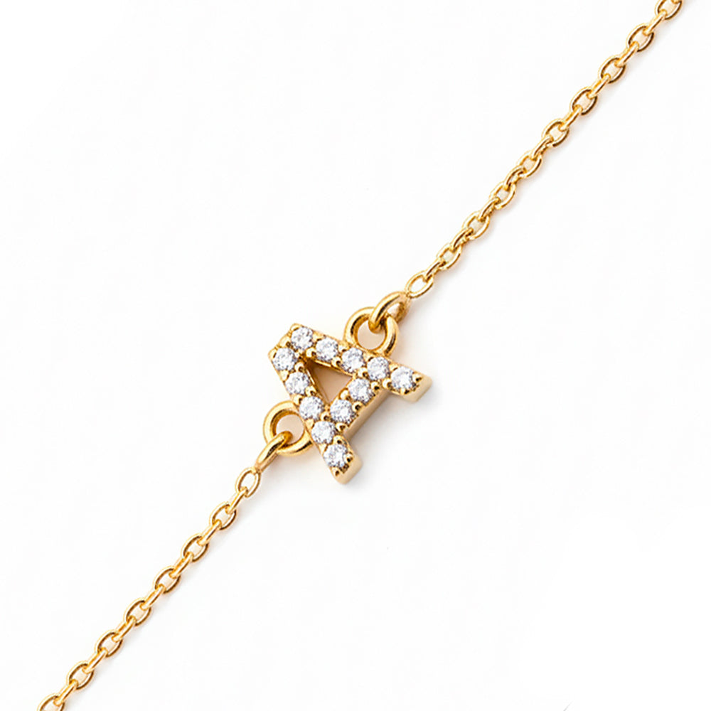 14K Gold Letter Bracelet / Initial A Diamond Bracelet