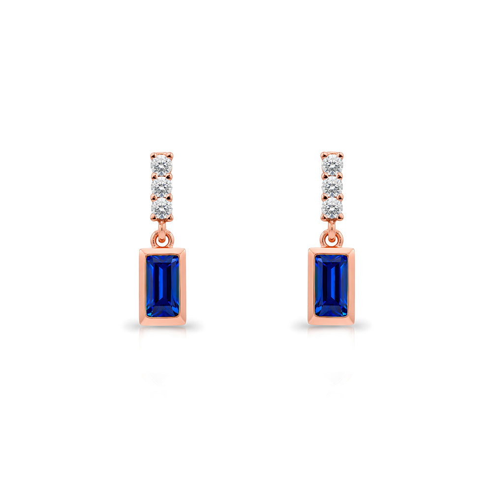 14K Gold Blue Sapphire Baguette Earrings